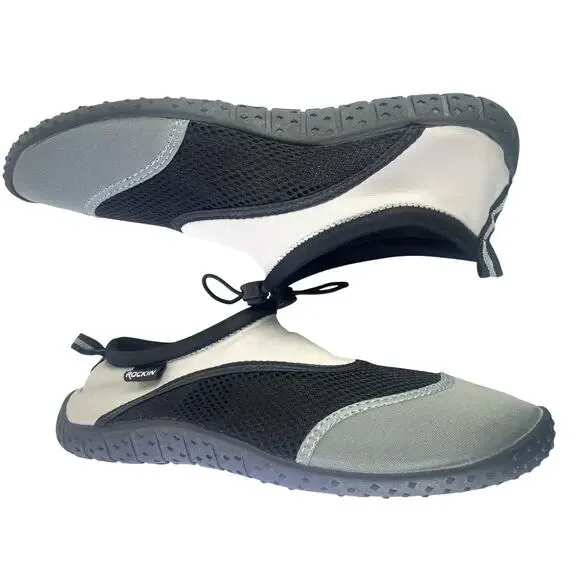Rockin Mens Water Shoe Neoprene Mesh Black Grey White Toggle Adjust NWOT Size 11 - Picture 10 of 11